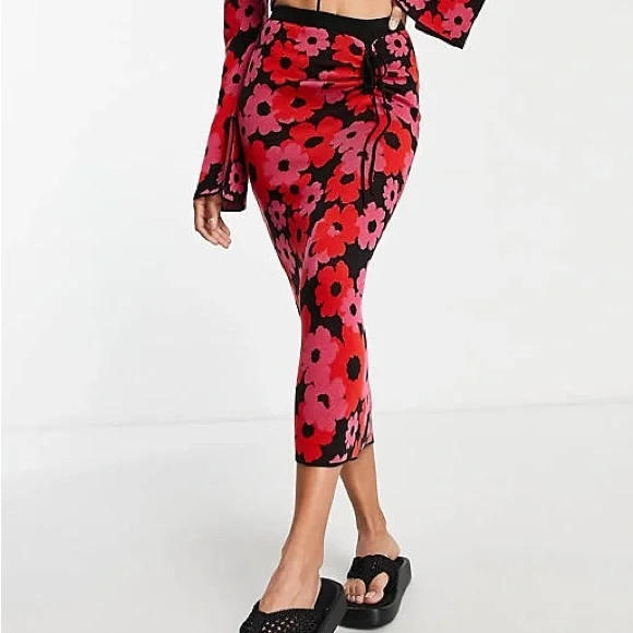 NWT ASOS DESIGN knit midi skirt in floral pattern - Picture 6 of 6